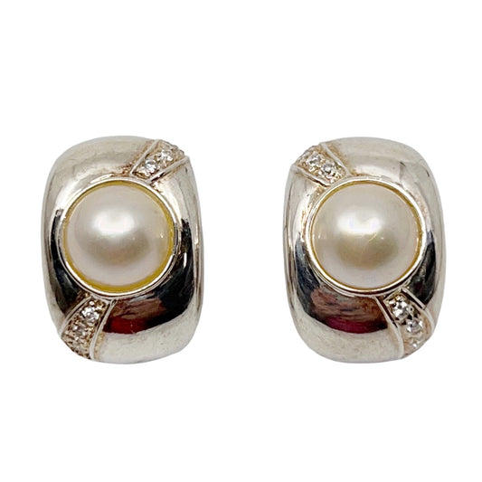 Sterling silver mabe pearl & diamond earrings