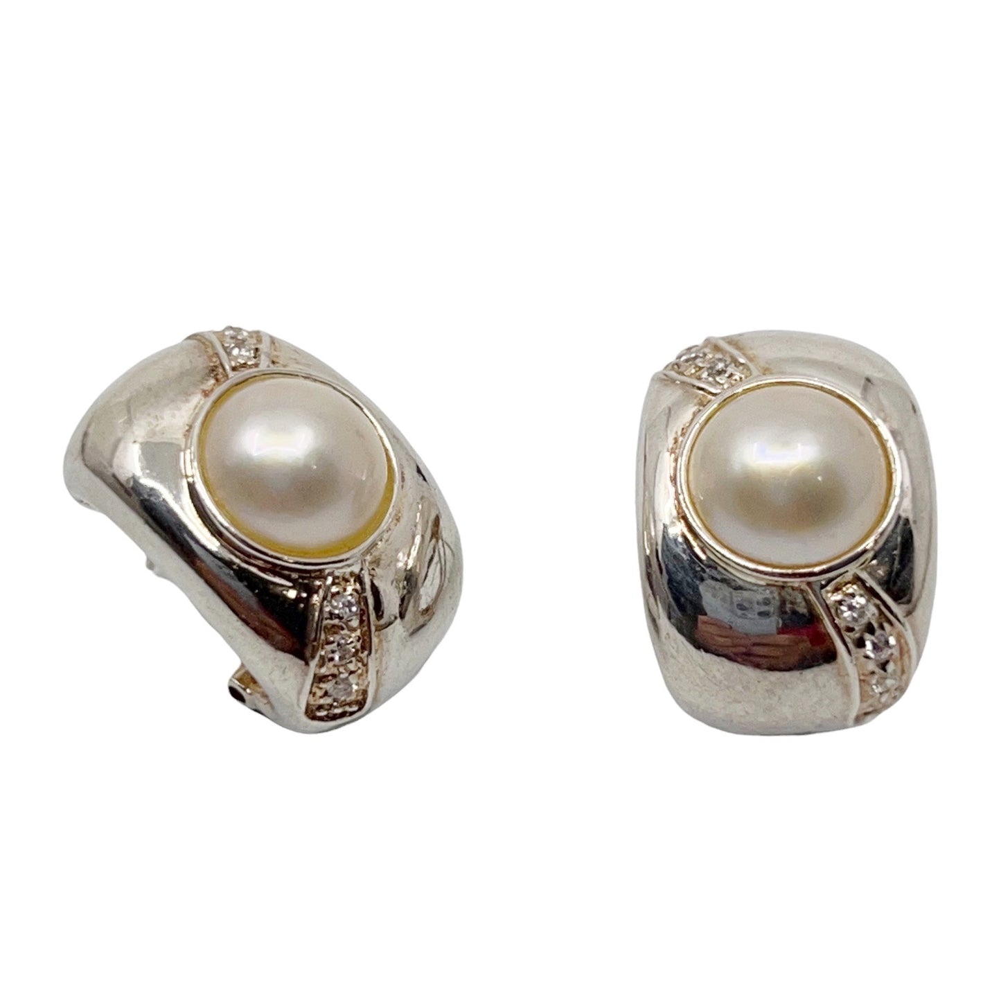 Sterling silver mabe pearl & diamond earrings