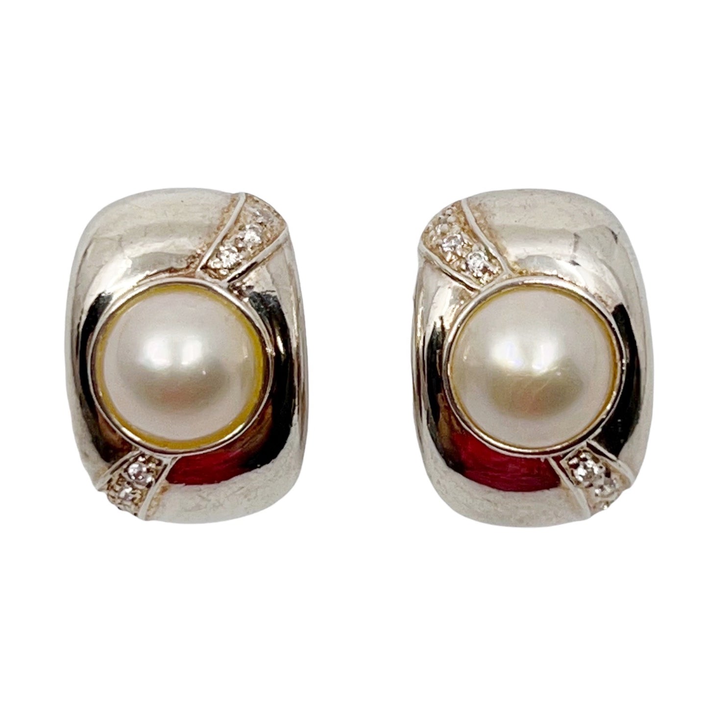 Sterling silver mabe pearl & diamond earrings