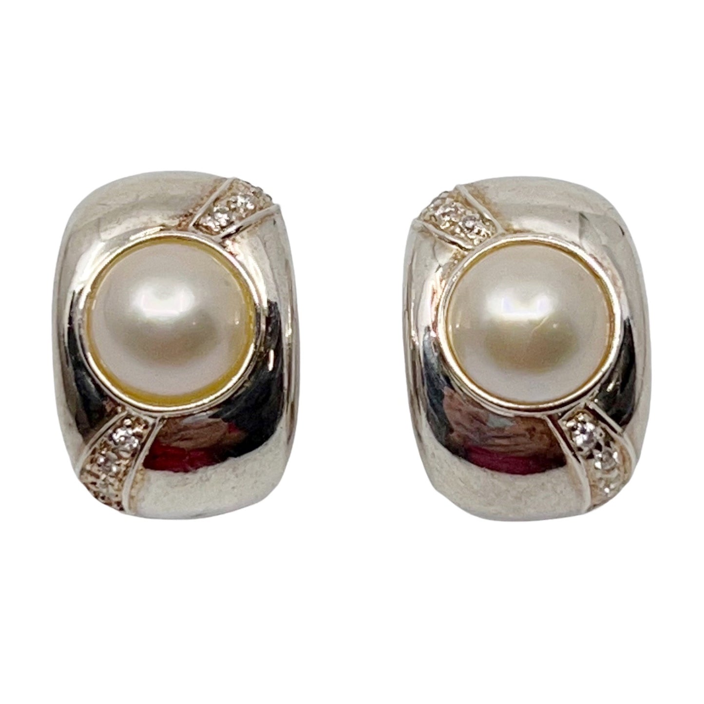 Sterling silver mabe pearl & diamond earrings