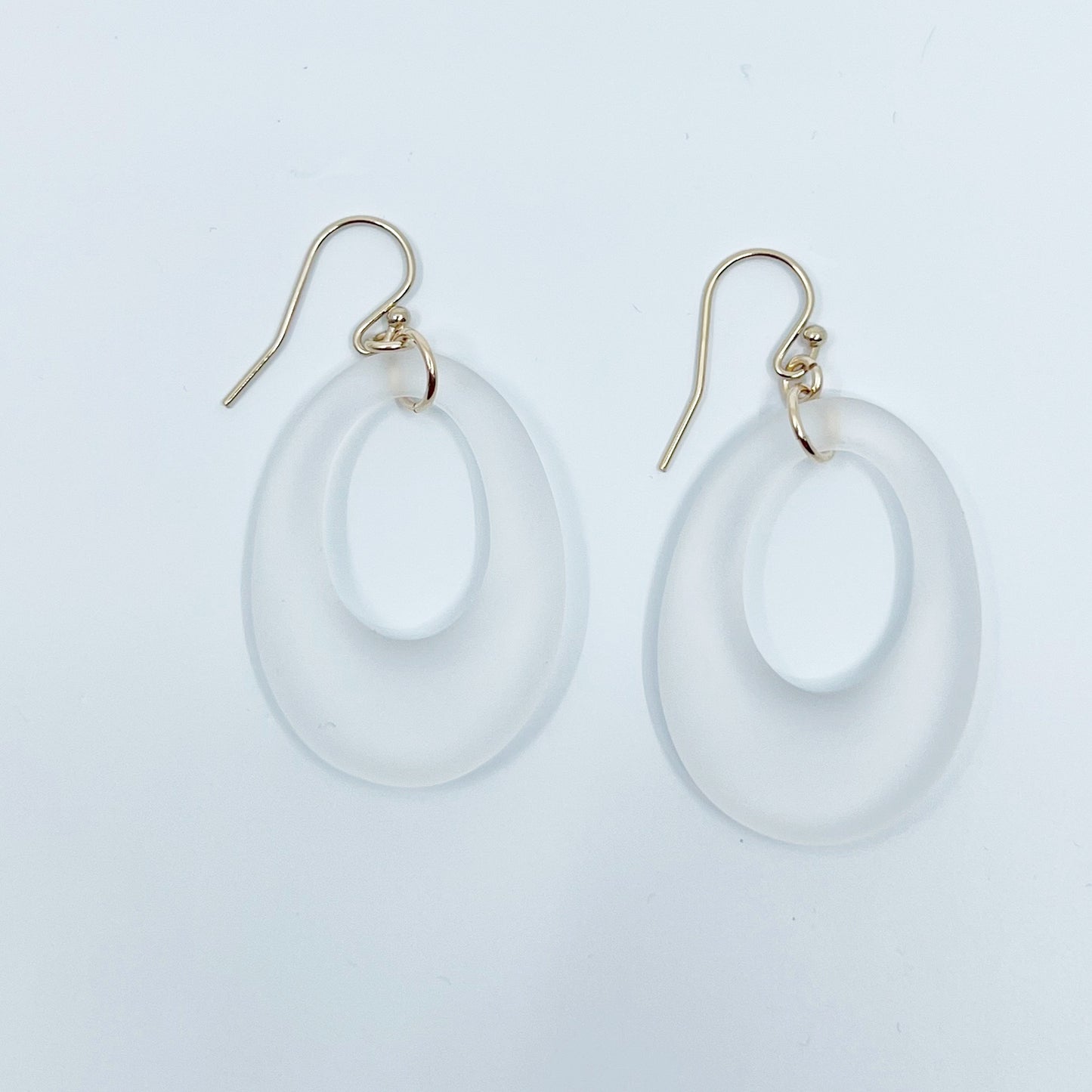 14k Gold  Filled frosted rock crystal hoop earrings