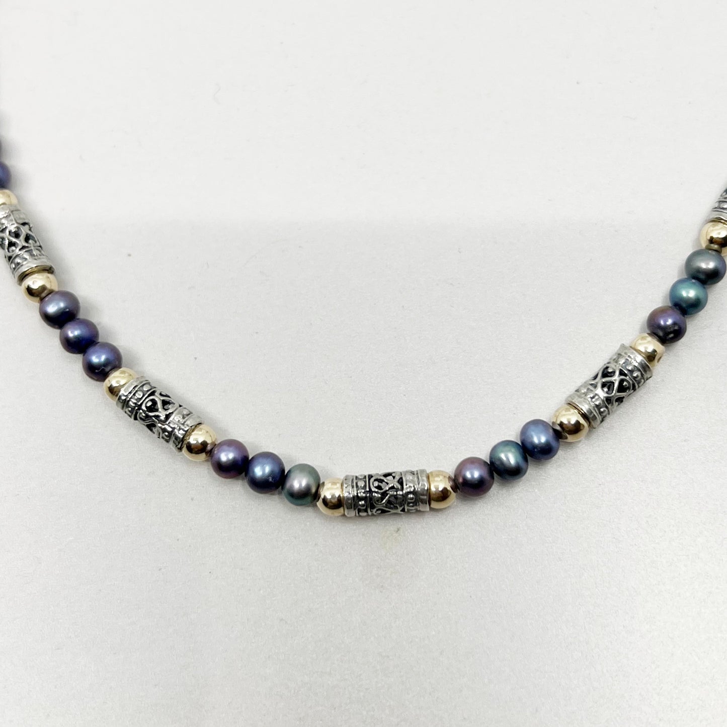 sterling silver & 14k gold bead pearl necklace