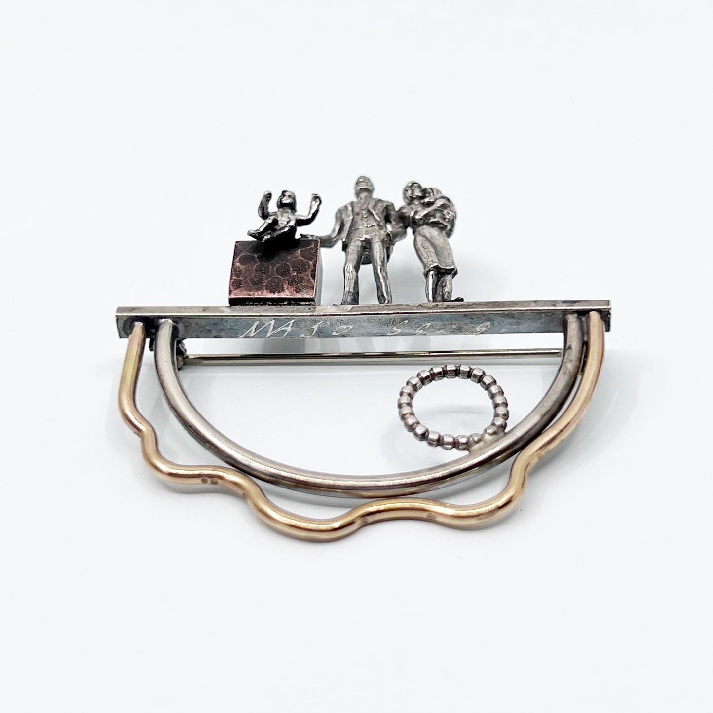 Vintage MASO sterling silver family brooch