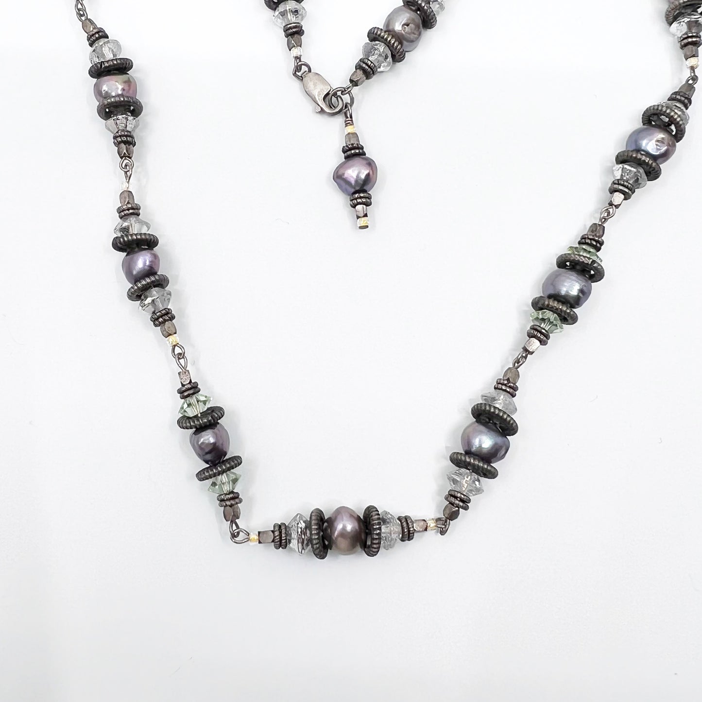 Sterling Silver culture pearl & crystal bead necklace