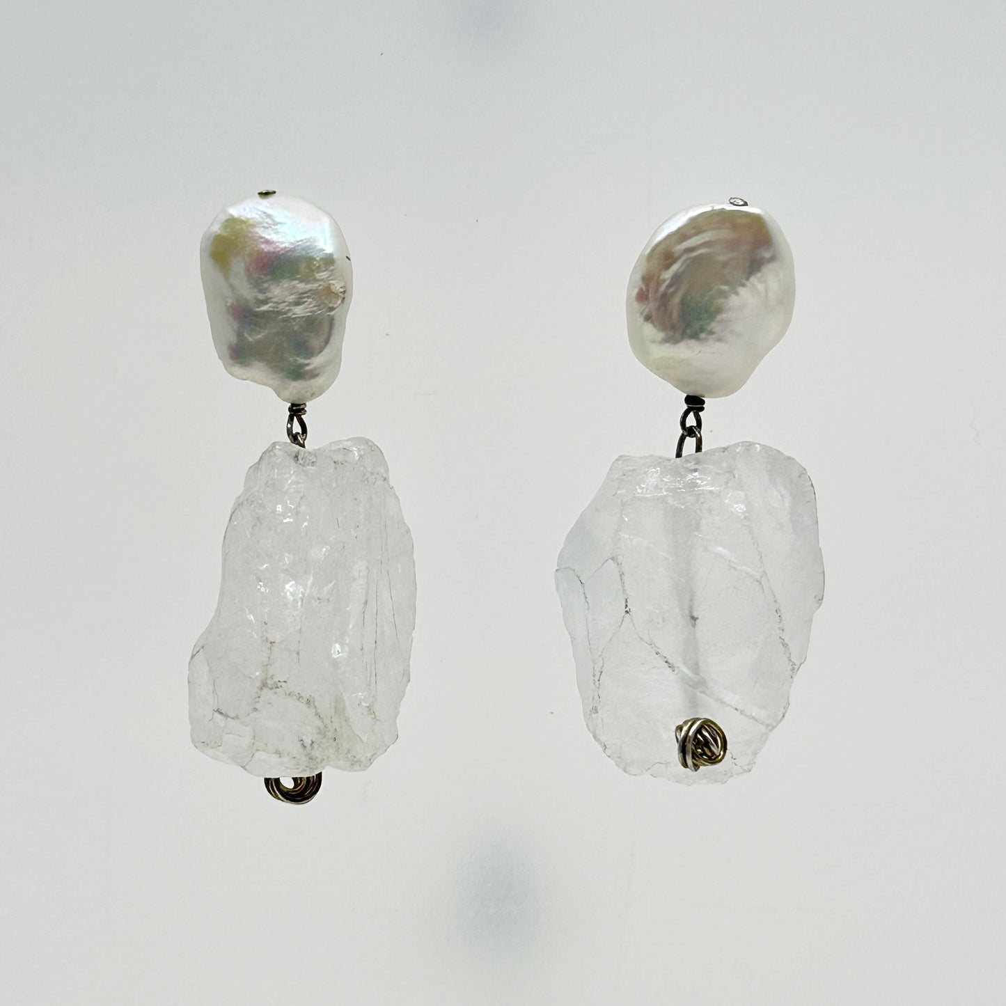 Hand Made sterling silver Pearl & quartz drop earrings