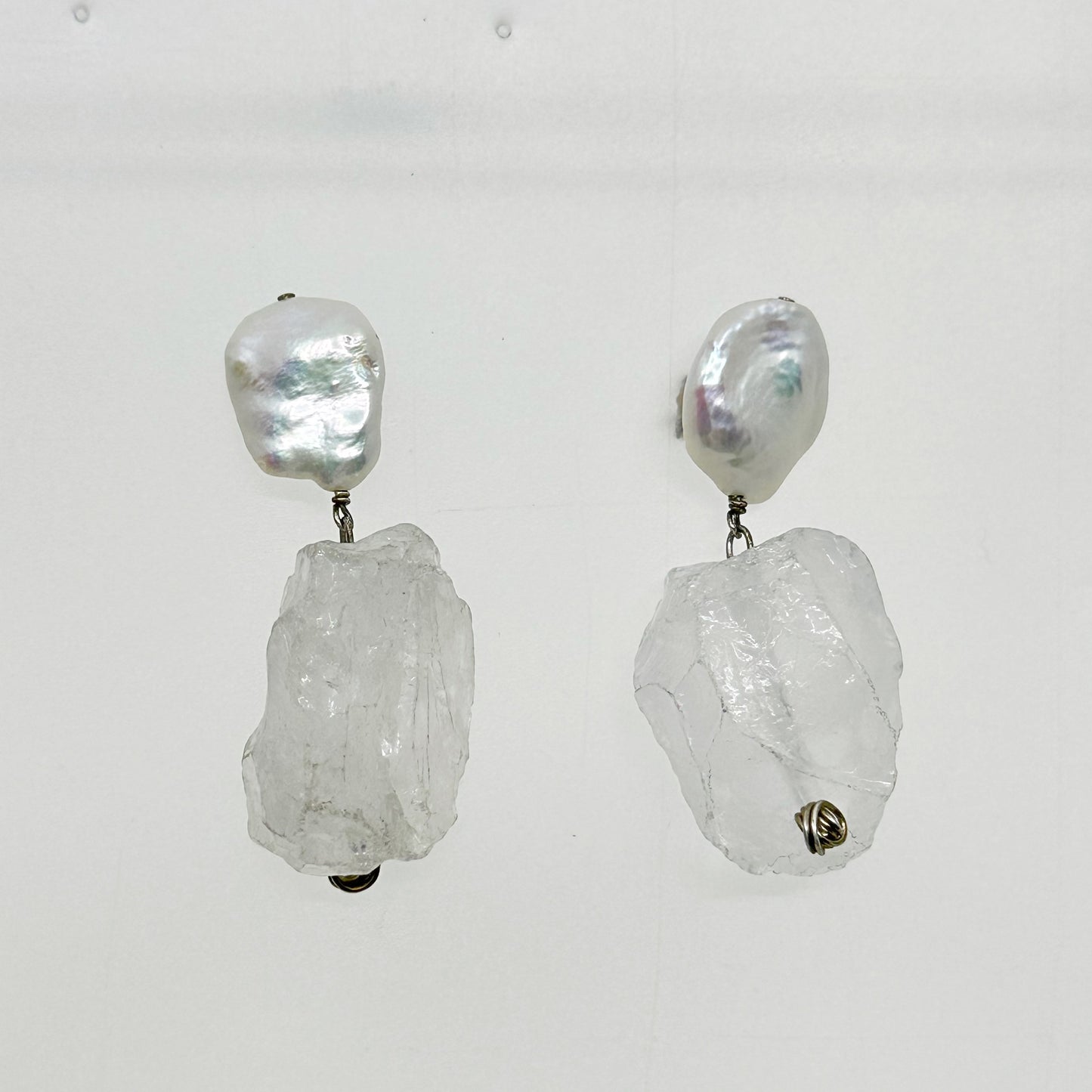 Hand Made sterling silver Pearl & quartz drop earrings