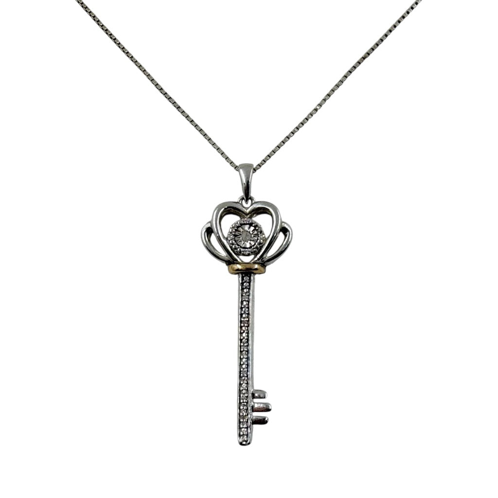 10k gold & sterling silver diamond key pendant - GM973