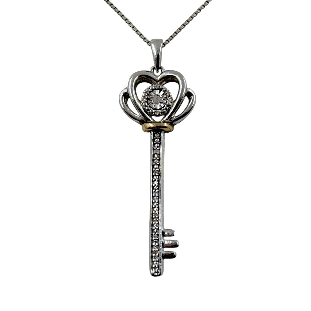 10k gold & sterling silver diamond key pendant - GM973
