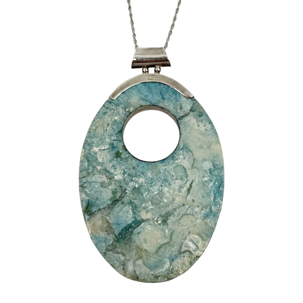 Oversize sterling silver Marble pendant - GM982