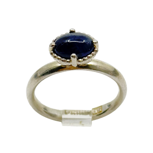 Sterling silver  sapphire cabochon September  ring