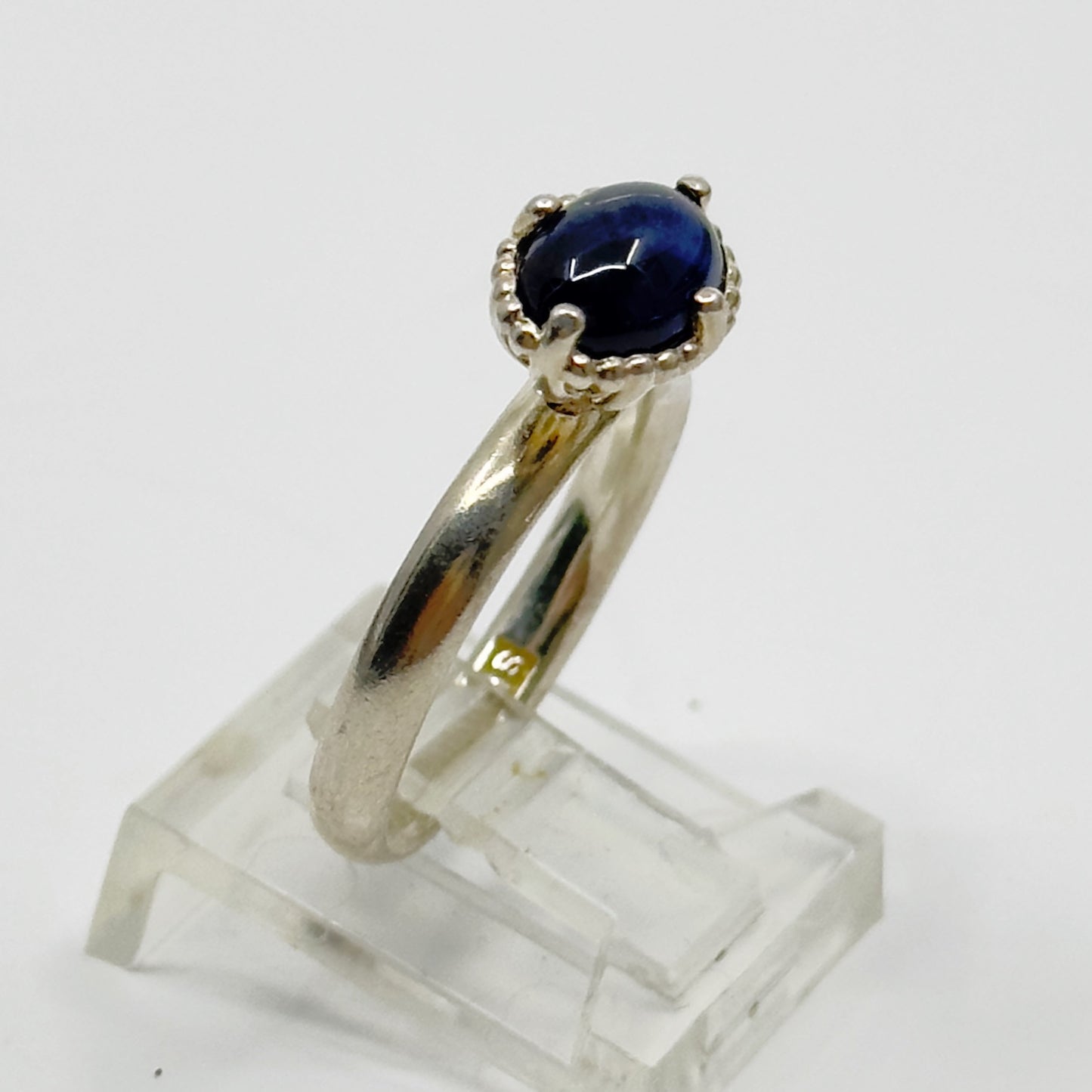 Sterling silver  sapphire cabochon September  ring