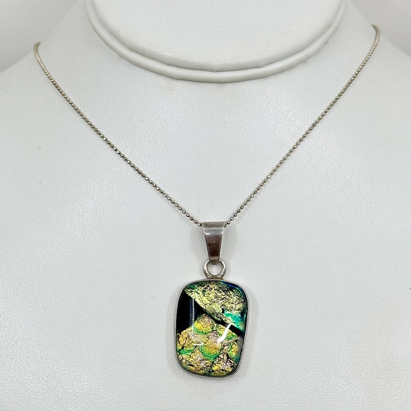 Sterling silver dichroic glass pendant