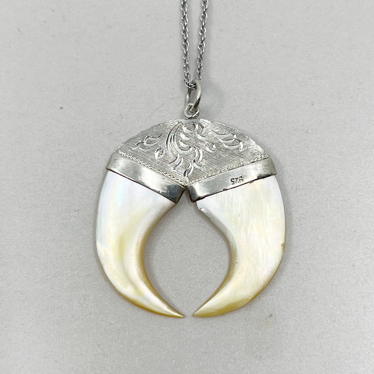 sterling silver double mother pearl fang