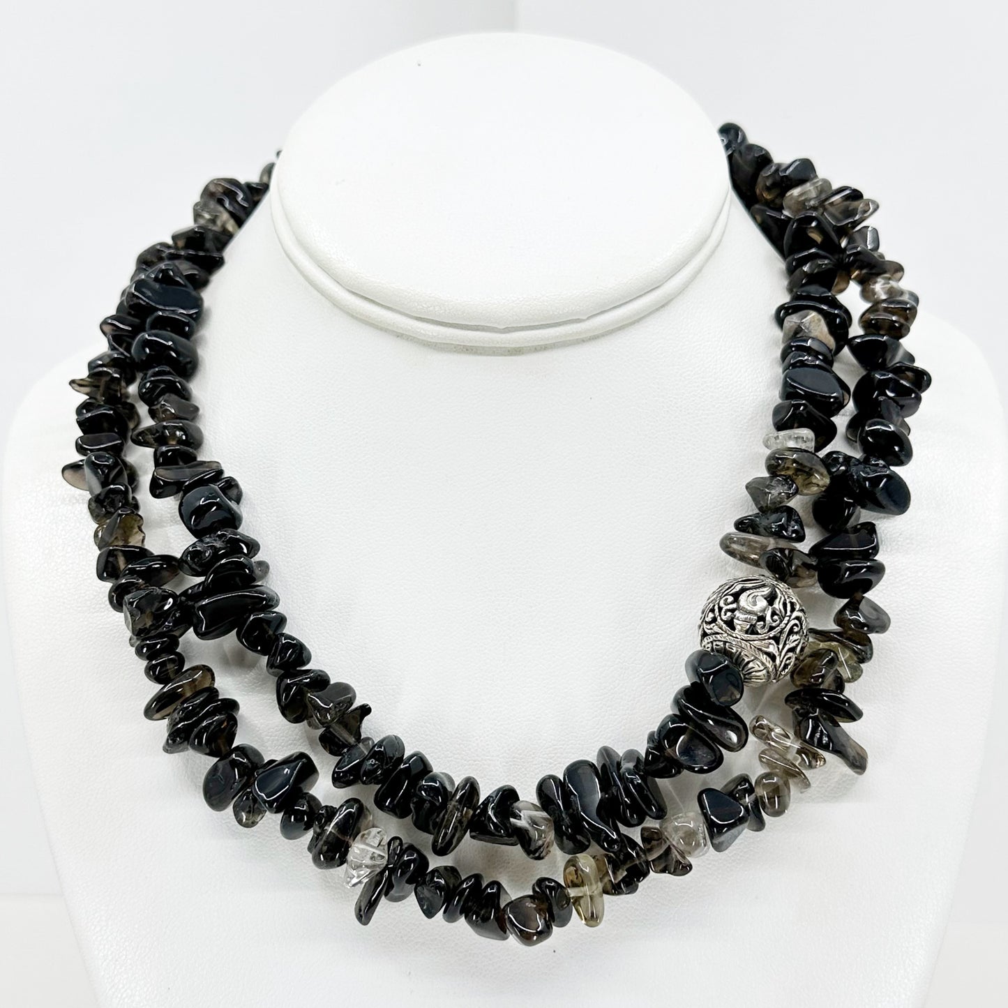 Barse Sterling silver smoky quartz bead necklace