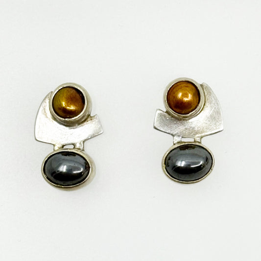 Sterling silver amethyst pearl & hematite earrings