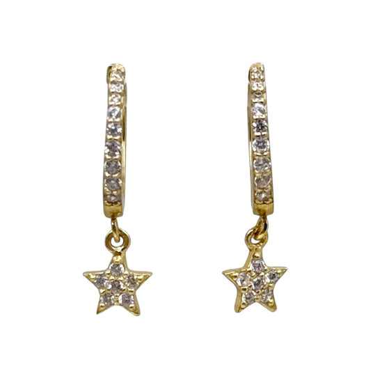 Gold vermeil sterling silver cubic zirconia star hoop earrings - GM1025