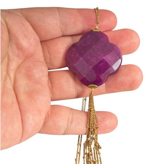 14k gold vermeil sterling silver purple quartz clover necklace - GM143