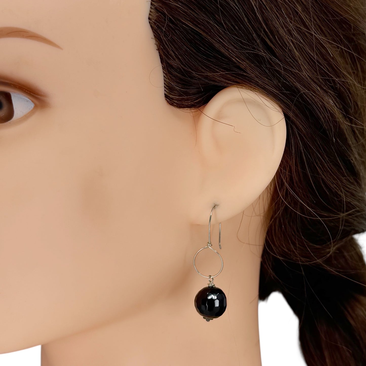 Hand made sterling silver onyx bead earrings - GM611