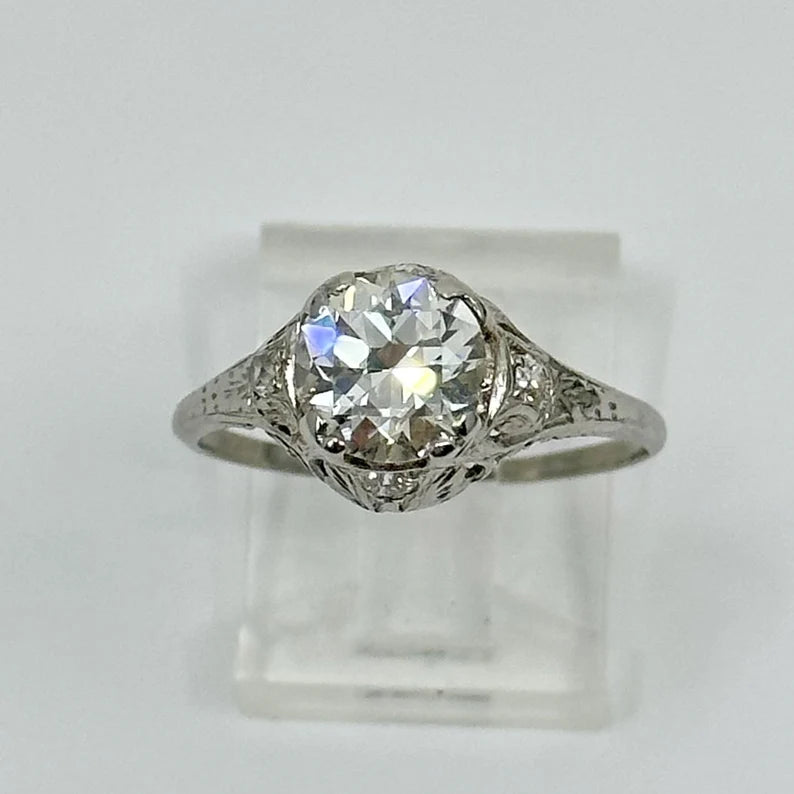 Art Deco 1.65 carat Old European cut diamond platinum engagement ring
