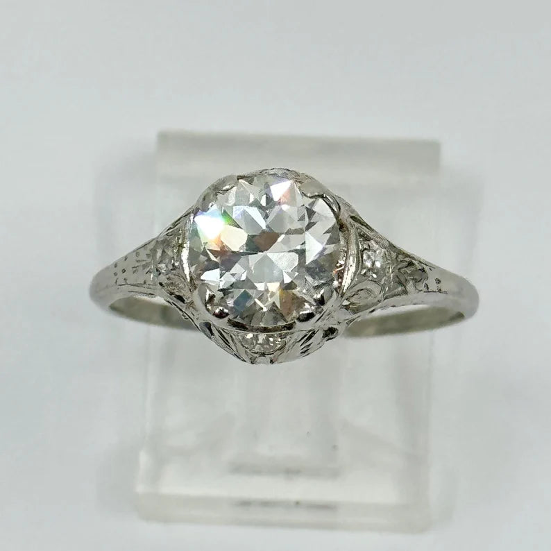 Art Deco 1.65 carat Old European cut diamond platinum engagement ring